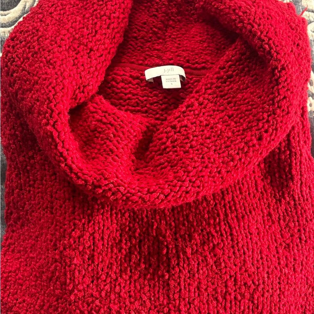 J. Jill Vibrant Red Textured Cowl Neck Sweater